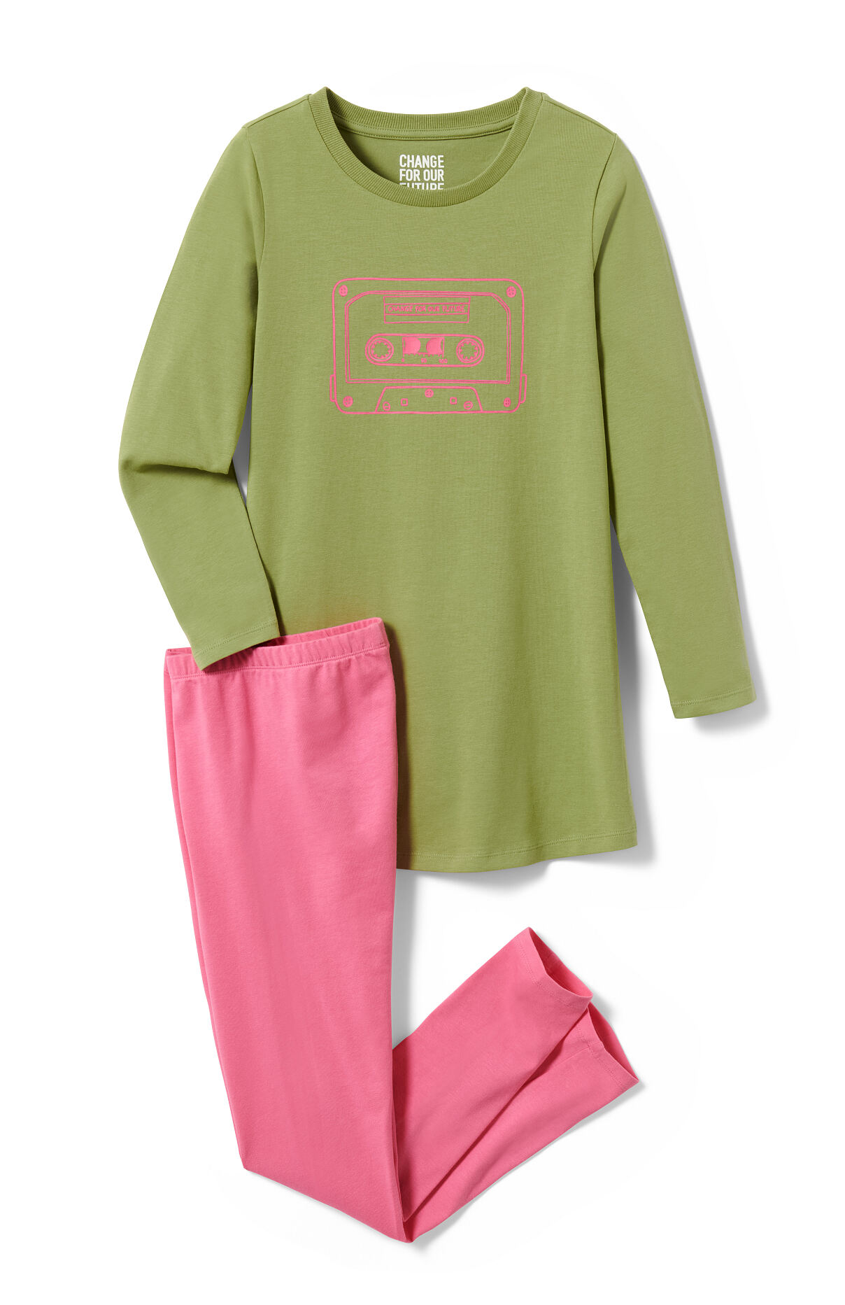TCHIBO_127677 Kinder-Pyjama FS 2 grün-pink 06.23